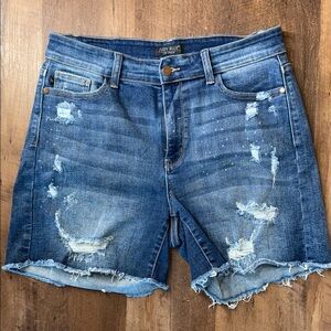 Judy Blue Faded Distressed Dark Blue Denim Shorts 1XL stretch